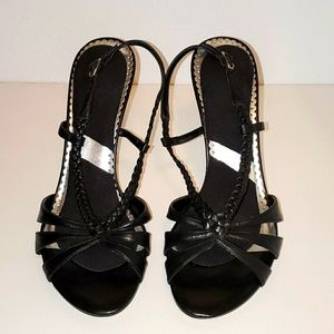 BCBG Black Braided Leather Strappy Heels sz 10